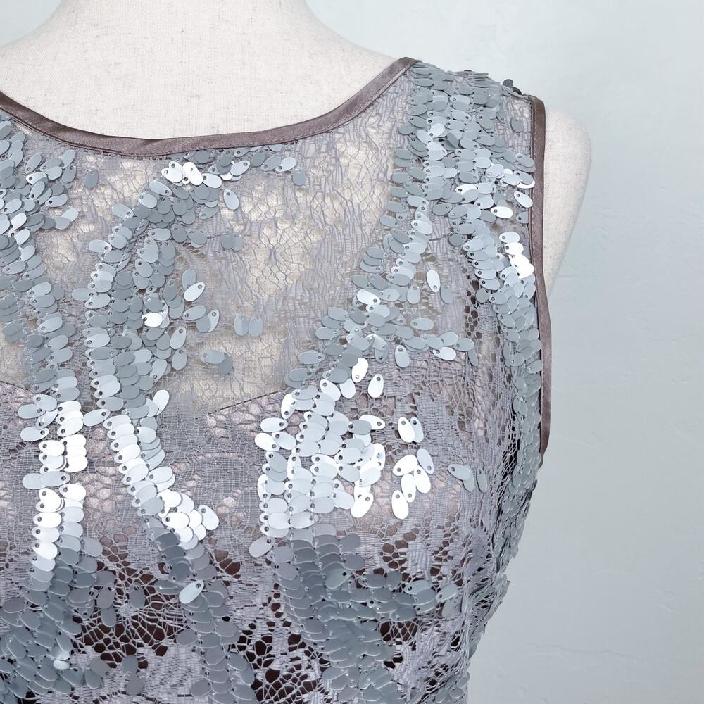 Adrianna Papell Silver Sequin Lace Sleeveless Peplum Sheath Pencil Dress SIZE 6 - Picture 2 of 10